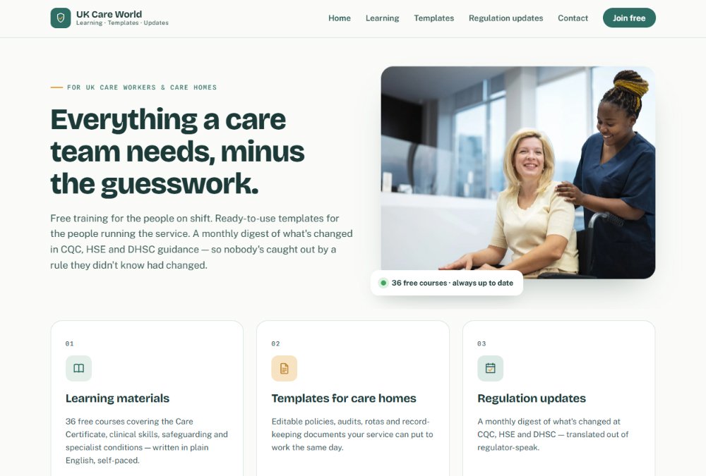 UK Care World website homepage